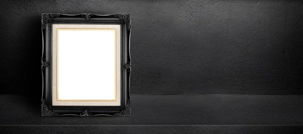 Lege Zwart Vintage Frame Leunend Zwarte Interieur Cement Kamer Achtergrond — Stockfoto