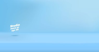 Vektör boş pastel mavi renk studio tablo Oda arka plan, ürün göstermek içerik tasarım görüntülenmesi için kopya alanı ile. Banner reklam Web sitesinde ürün