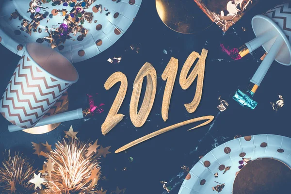 2019 Νέο Έτος Χέρι Βούρτσα Storke Γραμματοσειρά Μαρμάρινο Τραπέζι Κόμμα — Φωτογραφία Αρχείου