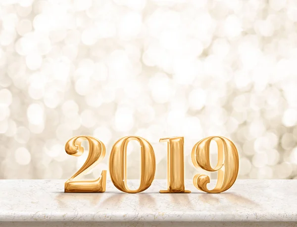 Щасливий Новий Рік 2019 Золотий Глянсовий Рендеринг Мармуровому Столі Ігристим — стокове фото
