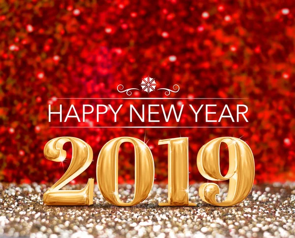 Gelukkig Nieuwjaar 2019 Jaar Nummer Rendering Bij Sprankelende Goud Rood — Stockfoto