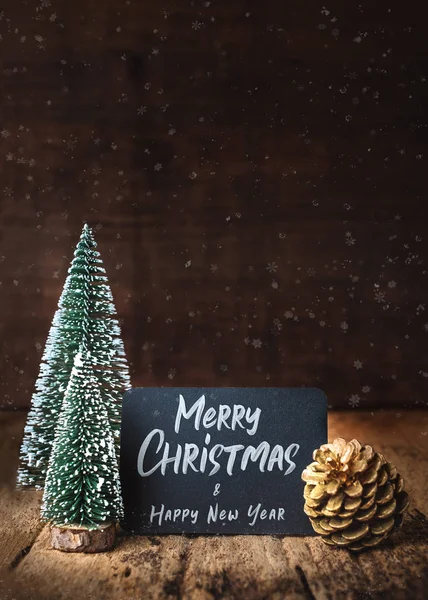 Merry Christmas Happy New Year Blackboard Xmas Tree Gold Pine — Stock Photo, Image