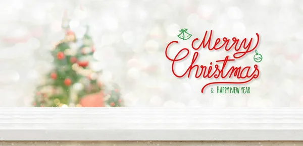 Frohe Weihnachten Und Ein Glückliches Neues Jahr Der Weißen Holztischplatte — Stockfoto
