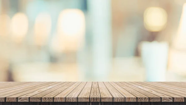 Empty Rustic Wood Plank Table Blurred Soft Light Table Restaurant — Stok fotoğraf