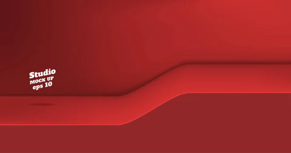 空生动的红色工作室桌子与倾斜步进房间的背景 产品显示与复制空间显示内容设计 网站上的广告产品横幅 — 图库矢量图片