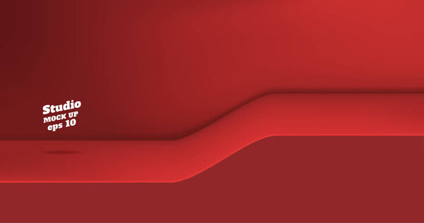 Vector,Empty vivid red color studio table with slope step room background ,product display with copy space for display of content design.Banner for advertise product on website