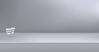Vektör, boş modern gri renk studio tablo Oda arka plan, ürün göstermek içerik tasarım görüntülenmesi için kopya alanı ile. Banner reklam Web sitesinde ürün