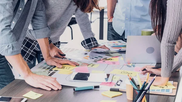 Close up creative designer applaud for job success at meeting ta — Stock Photo, Image