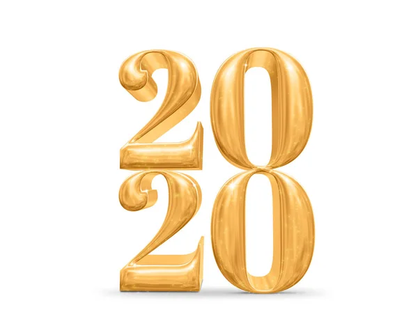 2020 felice anno nuovo numero d'oro (rendering 3d) su studio bianco — Foto Stock