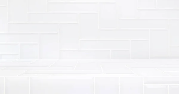 3D豪華な白いタイルテーブルスタジオの背景は、プロダクでテクスチャ — ストック写真