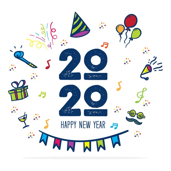 Mutlu yeni yıl 2020 logosu parti simgesi doodle el çizim col ile