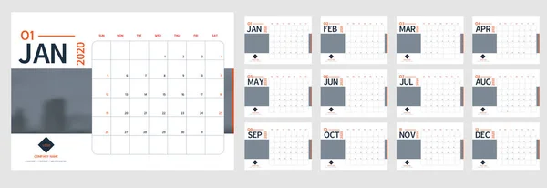 Шаблон планировщика календаря Вектор 2020 в минимальной таблице — стоковый вектор