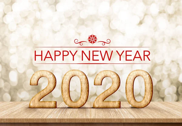 Red Happy New Year 2020 (3D rendering) op witte marmeren tafel Wi — Stockfoto