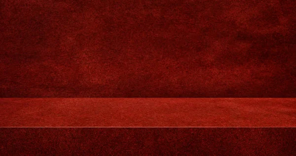 Red suede leather texture table product display background.3d pe — Stock Photo, Image