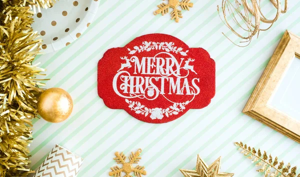 REd Merry christmas lable background.top vista di oro scintillante — Foto Stock