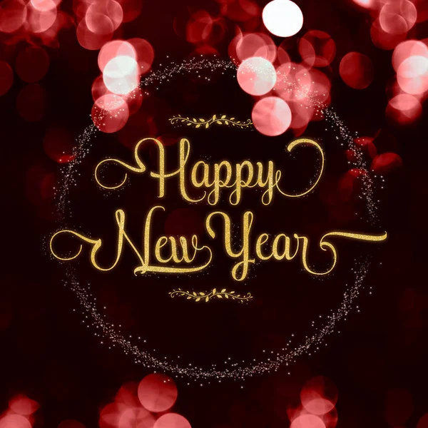 Kırmızı kadife renk bokeh l yıldız ile Mutlu yeni yıl altın parlak — Stok fotoğraf