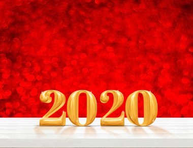 2020 mutlu yeni yıl ahşap (3d render) beyaz ahşap masa üzerinde