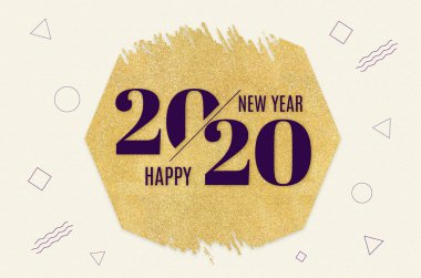 Mutlu yeni yıl 2020 altın daire glitter üzerinde kelime krem modern geometrik şekil desenli arka plan, minimal Tatil tebrik kartı.