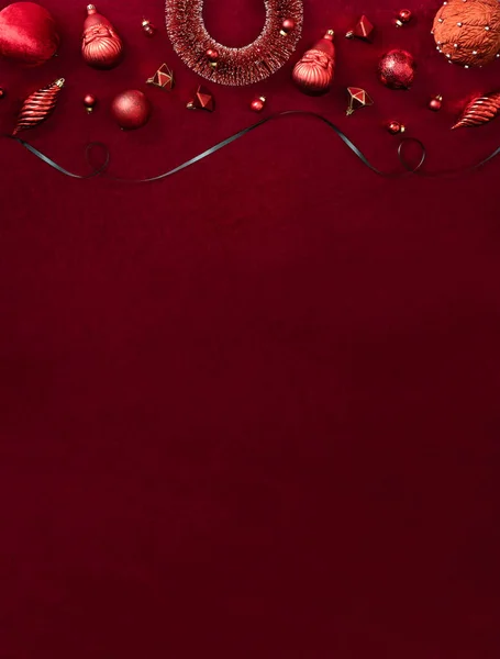 Vermelho Natal Decoração Bugiganga Fita Veludo Vermelho Feltro Tecido Vista — Fotografia de Stock