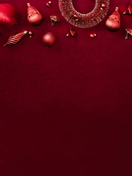 Vermelho Natal Decoração Bugiganga Fita Veludo Vermelho Feltro Tecido Vista — Fotografia de Stock