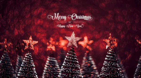 Merry Christmas Happy New Year Text Xmas Tree Red Glitter — Stock Photo, Image