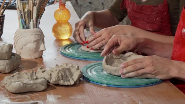 Potiers professionnels travaillant avec de l'argile au studio de céramique — Video