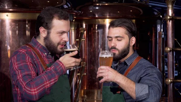 Delciious içki bardakları tokuşturup iki profesyonel bira bira birlikte zanaat