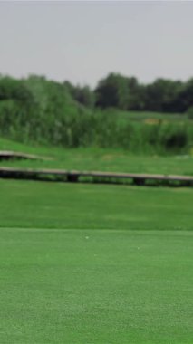 Beyaz şık bir elbise giymiş, çarpıcı kızıl saçlı beyaz bir kadın canlı yeşil golf sahasında diz çöküp deliği derinden analiz ediyor. Atletik duruşu ve sarsılmaz konsantrasyonu golfe olan tutkusunu yansıtıyor.