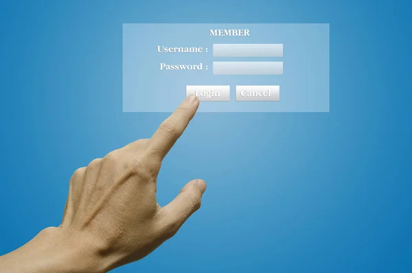 Businessman hand login the member for internet connection.