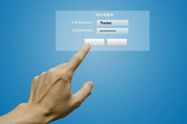 Empresario Mano Inicio Sesión Del Miembro Para Conexión Internet — Foto de Stock