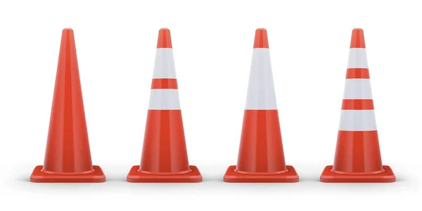 Conjunto de cones de estrada com listras brancas —  Vetores de Stock
