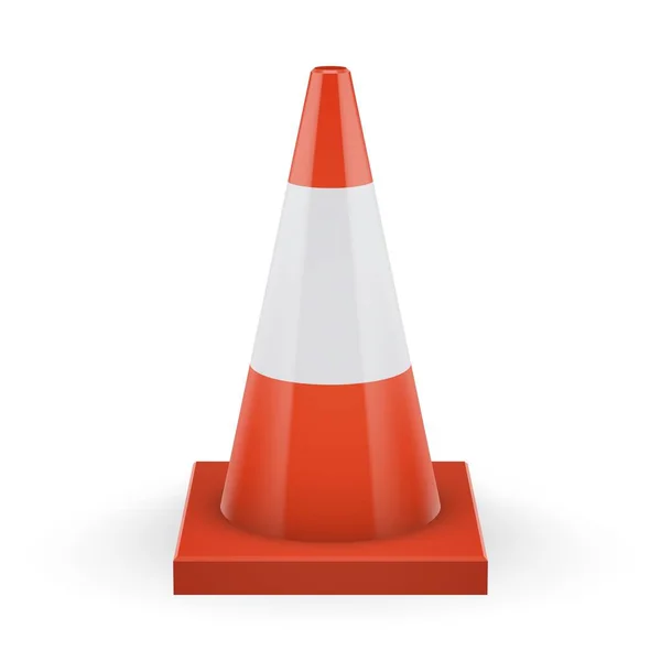 Cone de tráfego laranja com base quadrada e faixa branca —  Vetores de Stock