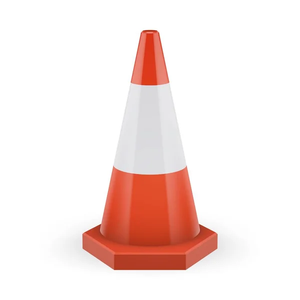 Beyaz çizgi çokgen bir üsteki turuncu trafik koni