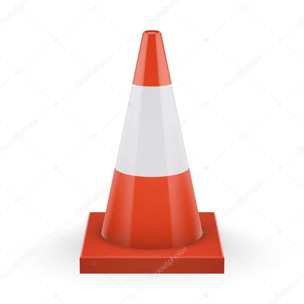 Orange traffic cone with square base and white stripe