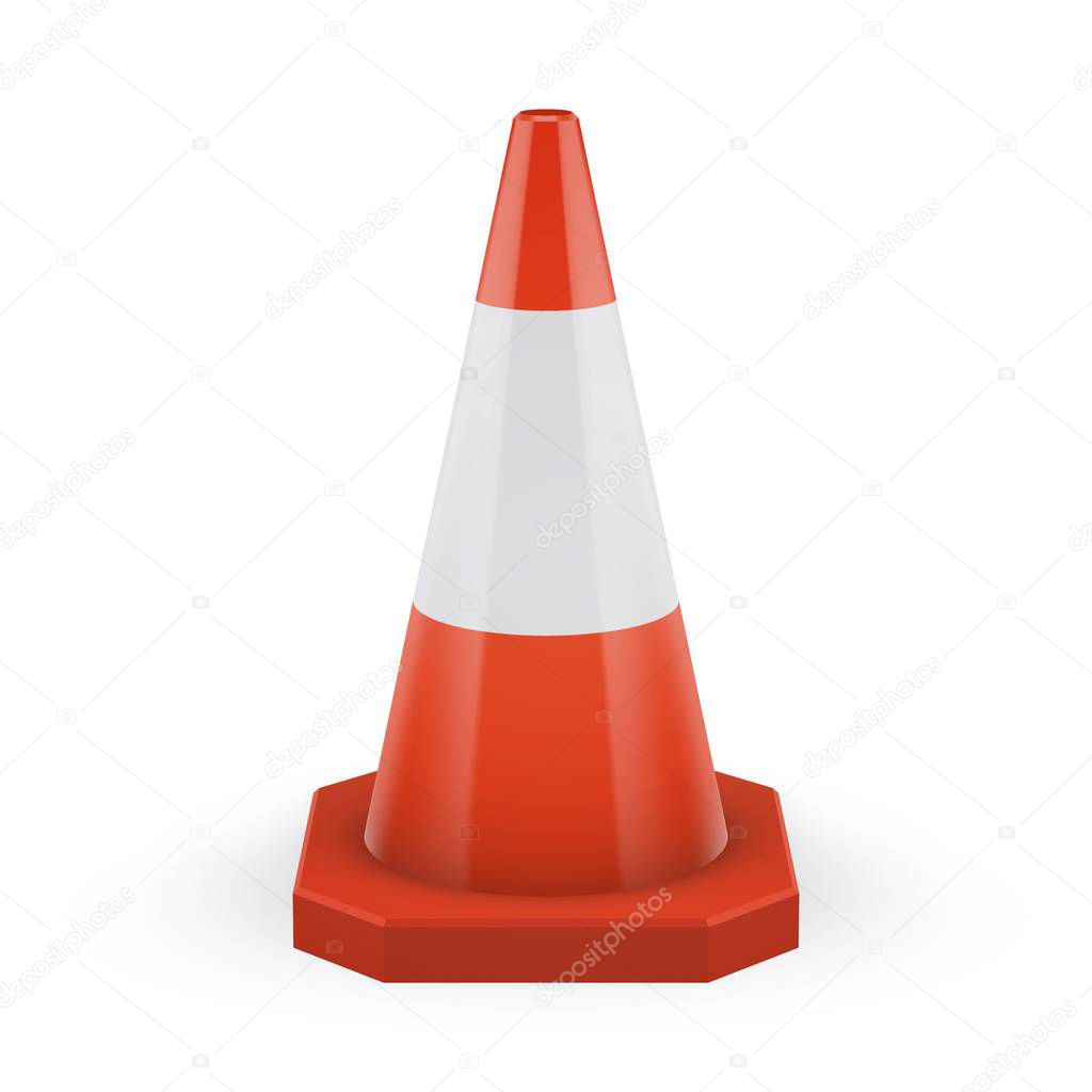 Orange plastic traffic cone with white stripe