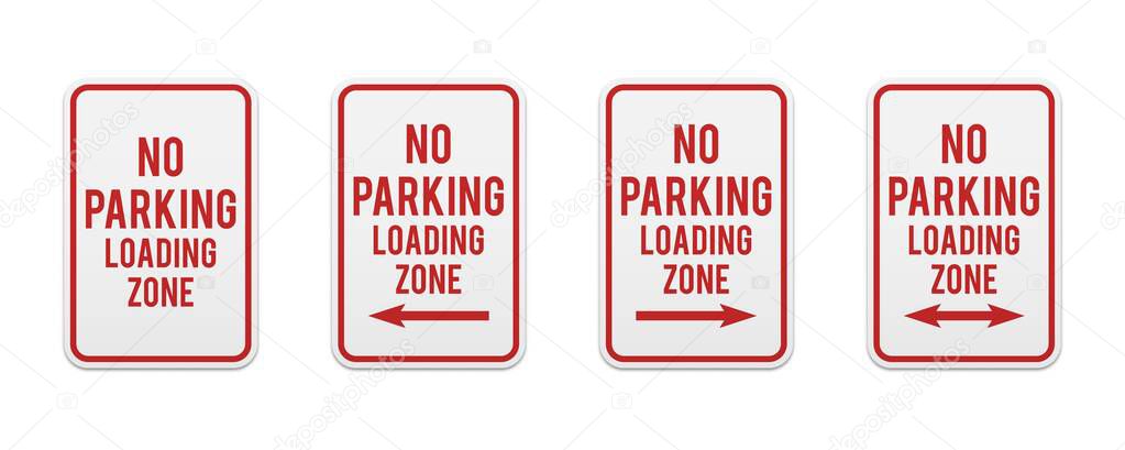 No parking loading zone. Set of classic road and street signs. Vector elements for production, graphic design, posters or information materials. Collection of parking and traffic safety signs.