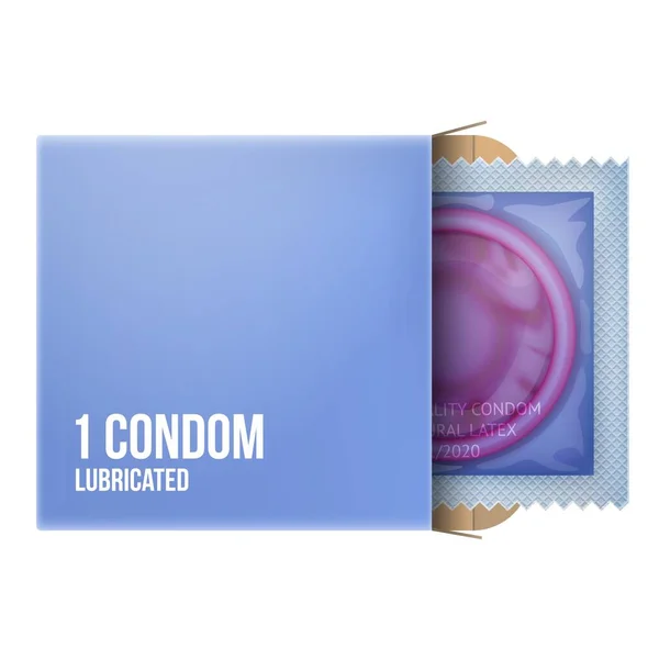 白または透明な背景にパッケージのコンドーム パッケージ内のラテックスまたは非ラテックスのコンドーム ヘルスケアバナーやエイズやHiv制御ポスターのコンセプト 現実的なベクトル図 男性又は女性の避妊方法 — ストックベクタ