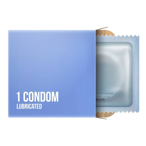白または透明な背景にパッケージのコンドーム パッケージ内のラテックスまたは非ラテックスのコンドーム ヘルスケアバナーやエイズやHiv制御ポスターのコンセプト 現実的なベクトル図 男性又は女性の避妊方法 — ストックベクタ