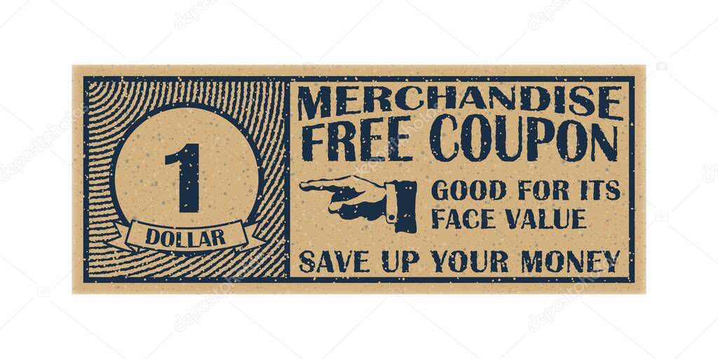 Dollar coupon template. Discount coupon on 1 dollar. Vector illustration.