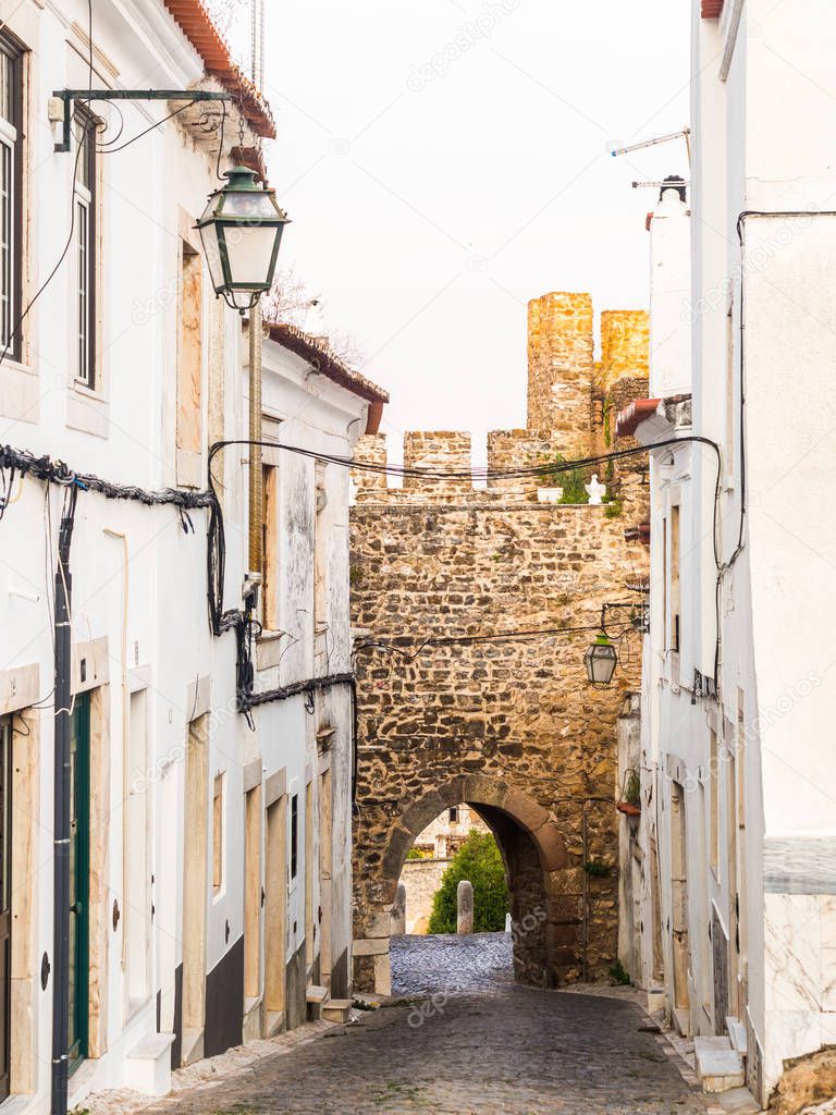 Calcada da Frandina street leading to Porta do Sol in castle of Estremoz in Portugal