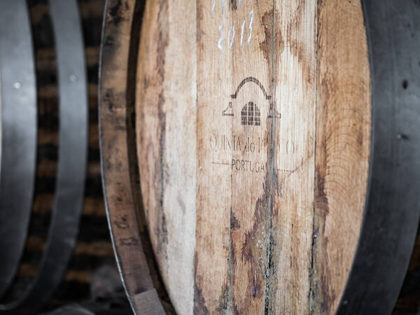 Setubal, Portugal - February 02, 2018: Wooden wine barrels in Quinta do Piloto, Setubal wine region, Portugal