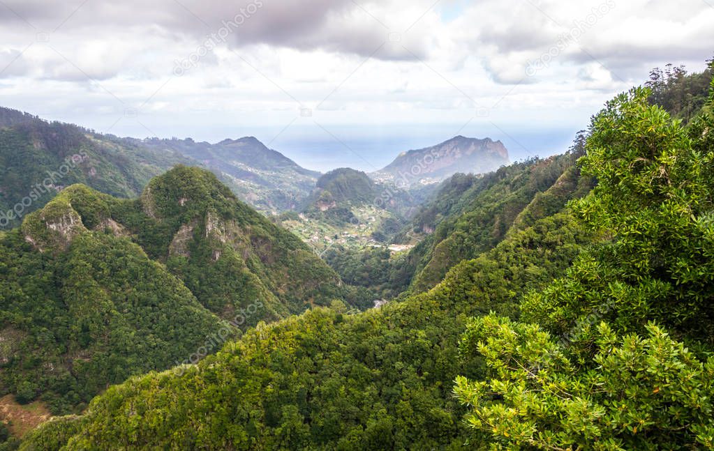 scenic view from Balcoes de Ribeiro Frio viewpoint, levada dos Balcoes in Madeira island, Portugal