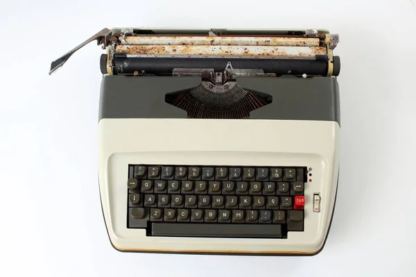 Old white typewriter retro