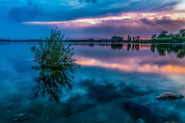 Pôr Sol Com Bela Atmosfera Nuvens Lago Constança — Fotografia de Stock