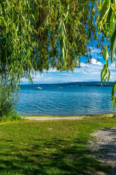 Nyaralás Gyönyörű Constance Nyári Időszámítás Kék Tóra Néző — Stock Fotó