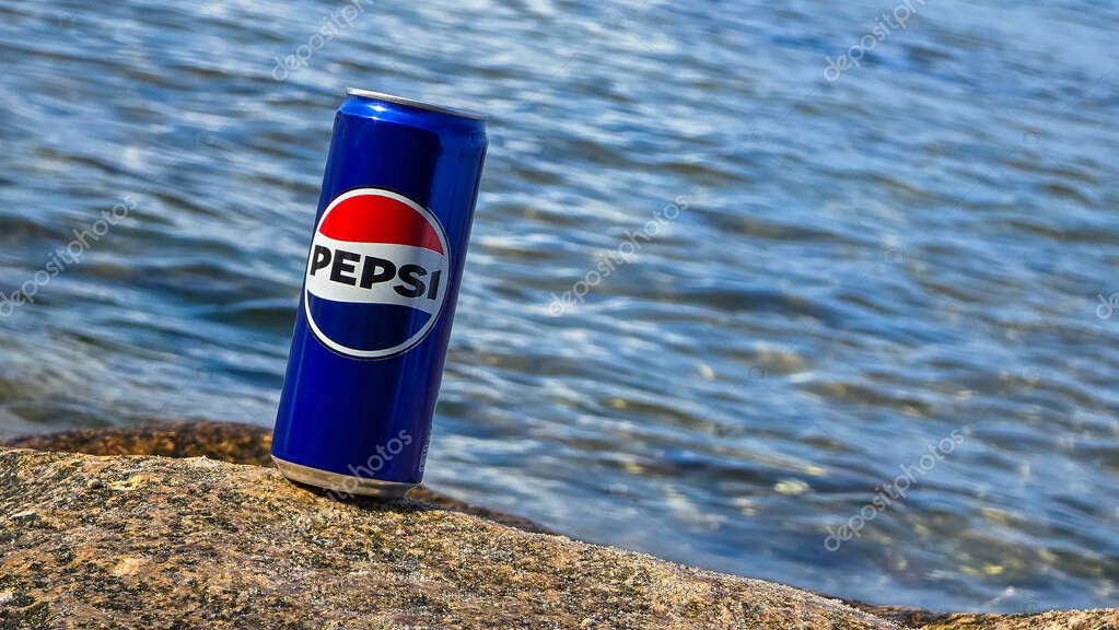 Pepsi can on rock by the sea in summer on the Baltic Sea on September 4, 2025