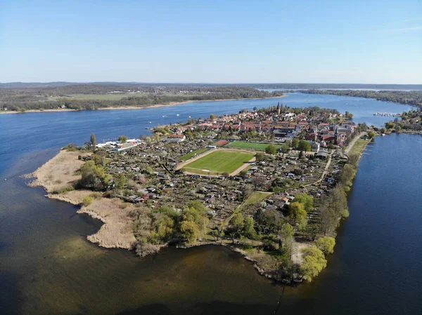 Vue Aérienne Île Werder City Dans Rivière Havel Avec Quartier — Photo