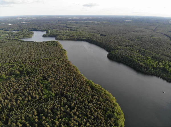 Letecký Pohled Jezero Btzsee Které Asi Čtyři Dlouhé 400 Široké — Stock fotografie