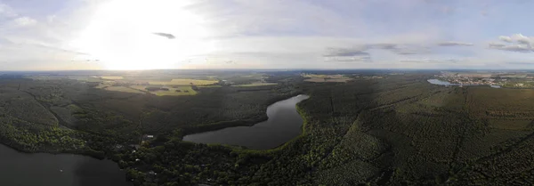 Letecký Pohled Jezero Fngersee Strausbergu Braniborsko Okolní Vesnice Jsou Hirschfelde — Stock fotografie