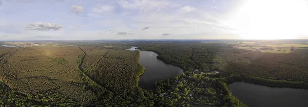 Letecký Panoramatický Výhled Tři Jezera Uprostřed Jezero Btzsee Nalevo Jezero — Stock fotografie